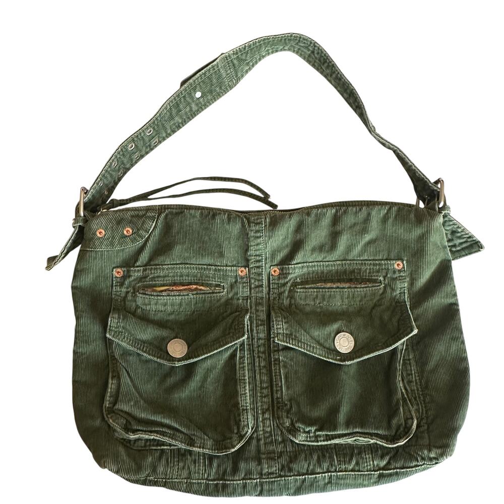 GAP Vintage Green Corduroy Messenger Bag Bookbag University Purse